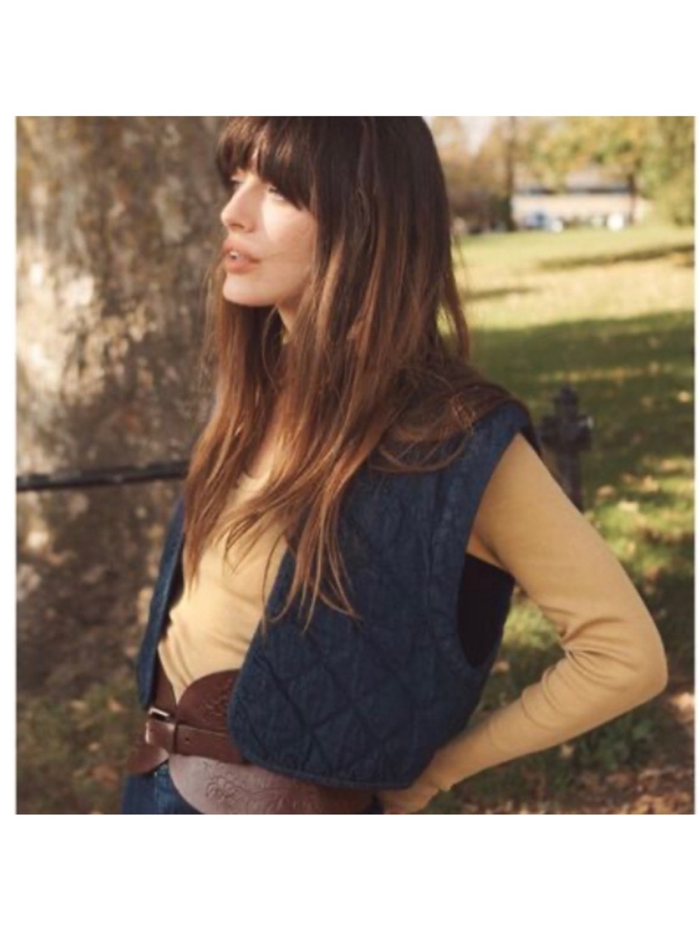 Zara Quilted Blue Denim Cropped Vest SZ SMALL